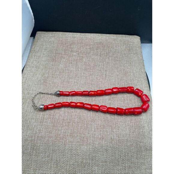 Vintage Red Bamboo Coral Style Chunky Beaded Necklace Red Chunky - Picture 8 of 9
